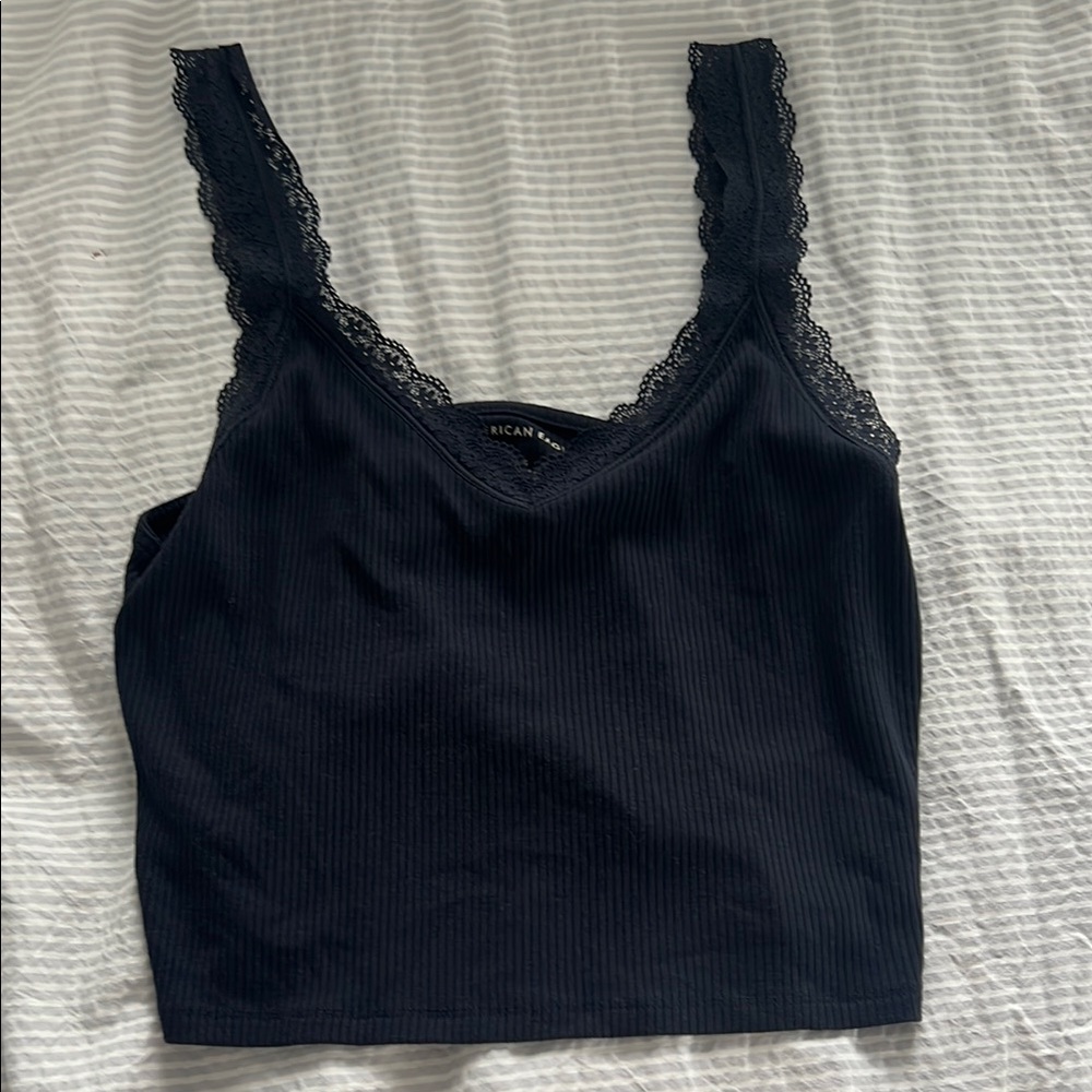 American Eagle Outfitters Black Fitted Crop Camisole